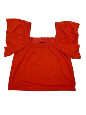 J. Crew Orange Square Neck Flutter Sleeve Top size Large preloved 100% cotton